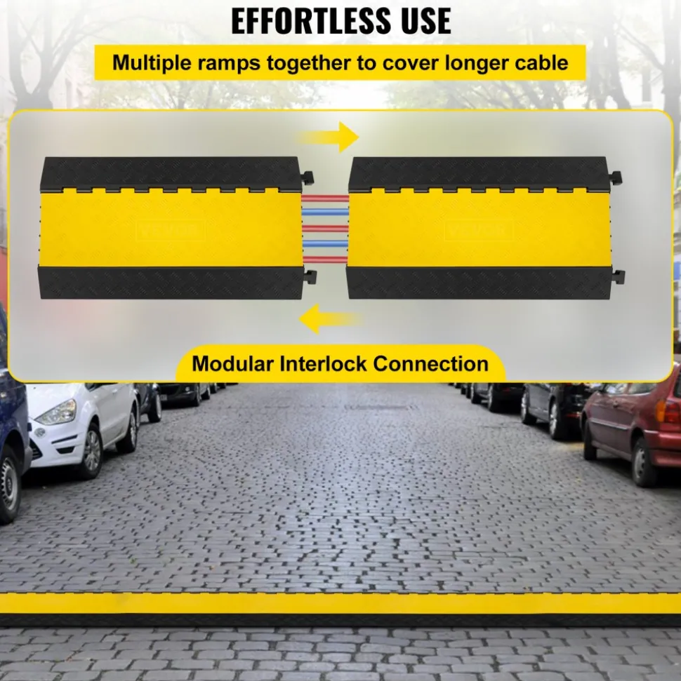 VEVOR 5 Channel Cable Protectors Extreme Rubber Cable Ramps Heavy Duty Protective Cable Wire Cord Ramp Driveway Rubber Traffic Speed Bumps Cable Protector (5-Channel, 1Pack-18000Lb)