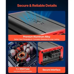 VEVOR 4 Channel Car Audio Amplifier 2 Ohm Stable Bridgeable Class D Full Range Amp Max Power 4 x 120W @ 4 Ohm / 4 x 200W @ 2 Ohm for Car SUV Truck Off-Road
