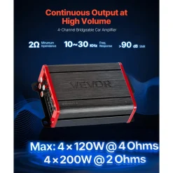 VEVOR 4 Channel Car Audio Amplifier 2 Ohm Stable Bridgeable Class D Full Range Amp Max Power 4 x 120W @ 4 Ohm / 4 x 200W @ 2 Ohm for Car SUV Truck Off-Road