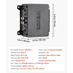 VEVOR 2 Channel Car Audio Amplifier 2 Ohm Stable Bridgeable Class A/B Full Range Stereo Amp Max Power 2 x 300W @ 4 Ohm / 2 x 600W @ 2 Ohm for Car SUV Truck Off-Road