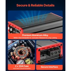 VEVOR 4 Channel Car Audio Amplifier 2 Ohm Stable Bridgeable Class D Full Range Amp Max Power 4 x 272W @ 4 Ohm / 4 x 400W @ 2 Ohm for Car SUV Truck Off-Road