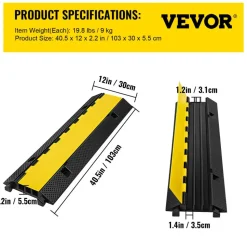 VEVOR 3 Channel Rubber Cable Protector Ramp 1.2 x 1.2 Inch Channel Heavy Duty Cable Wire Cord Cover Ramp Speed Bump Driveway Hose Cable Ramp Protector