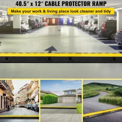 VEVOR 3 Channel Rubber Cable Protector Ramp 1.2 x 1.2 Inch Channel Heavy Duty Cable Wire Cord Cover Ramp Speed Bump Driveway Hose Cable Ramp Protector