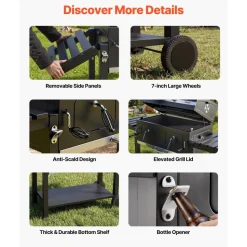 VEVOR Charcoal Grill, 780 sq.in. Extra-Large Charcoal Barbecue Grill with 2 Liftable Charcoal Trays & Folding Side Tables, High-Temp Powder-Coated Steel BBQ Cooking Grills for Patio Backyard Parties