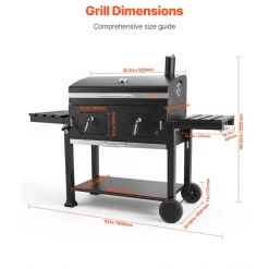VEVOR Charcoal Grill, 780 sq.in. Extra-Large Charcoal Barbecue Grill with 2 Liftable Charcoal Trays & Folding Side Tables, High-Temp Powder-Coated Steel BBQ Cooking Grills for Patio Backyard Parties