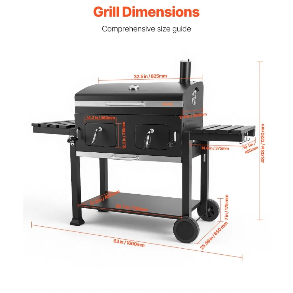 VEVOR Charcoal Grill, 780 sq.in. Extra-Large Charcoal Barbecue Grill with 2 Liftable Charcoal Trays & Folding Side Tables, High-Temp Powder-Coated Steel BBQ Cooking Grills for Patio Backyard Parties