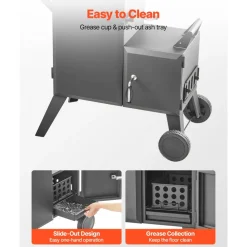 VEVOR Charcoal Offset Smoker, Heavy-Duty Steel BBQ Offset Smoker with Side Firebox, Movable Outdoor Barbecue Smokers with 6 Adjustable Grates, Thermometer & Air Vents for Backyard Patio Party Cooking