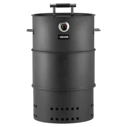 VEVOR Charcoal Smoker Grill, 18.5" Barrel Charcoal BBQ Smoker, Coated Steel Outdoor Barbecue Grill with 2 Grilling Grates, 1 Hanging Rod, 6 Hooks & Thermometer, Ideal for Party Backyard Patio Cooking