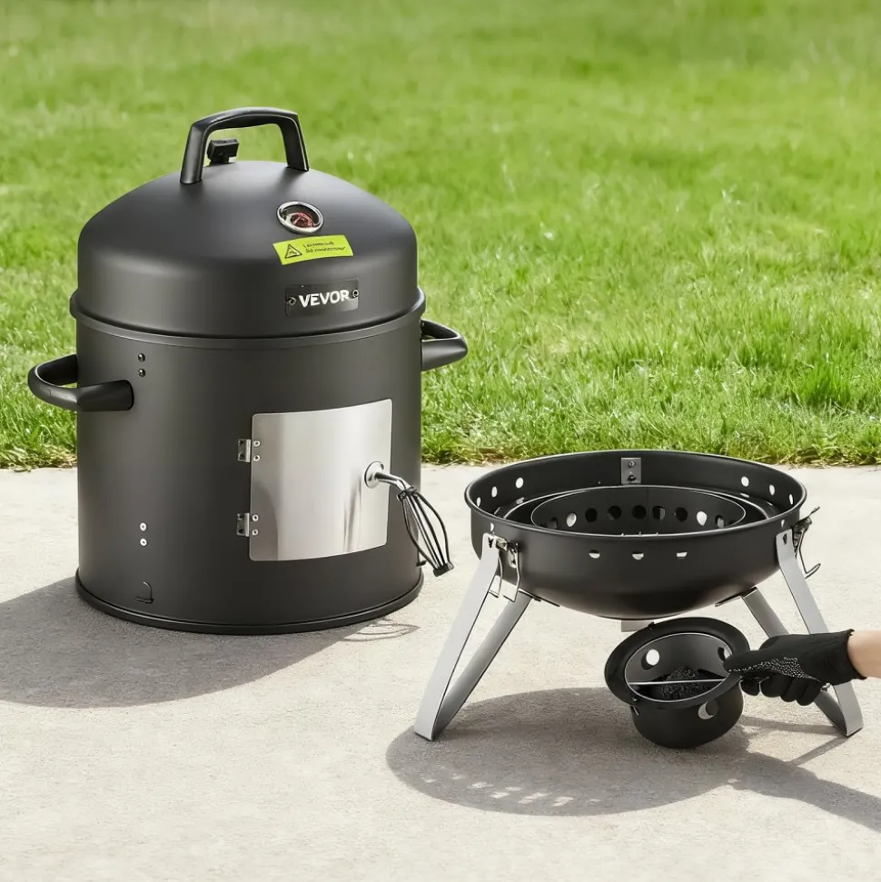 VEVOR Charcoal Smoker, 16" Vertical Charcoal BBQ Grill, Coated Steel Barbecue Smoker with 2 Grilling Grates, Thermometer, Air Vents & Removable Ash Tray, Ideal for Backyard Patio Parties Cooking