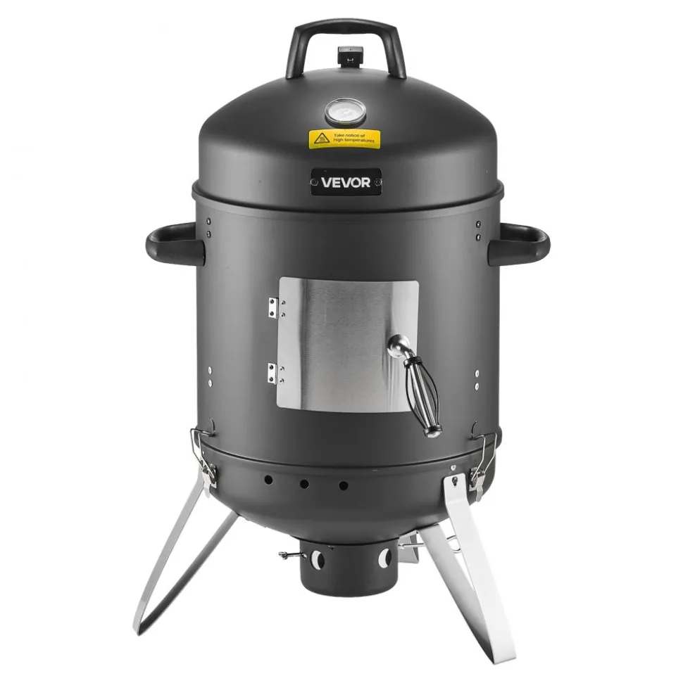 VEVOR Charcoal Smoker, 16" Vertical Charcoal BBQ Grill, Coated Steel Barbecue Smoker with 2 Grilling Grates, Thermometer, Air Vents & Removable Ash Tray, Ideal for Backyard Patio Parties Cooking