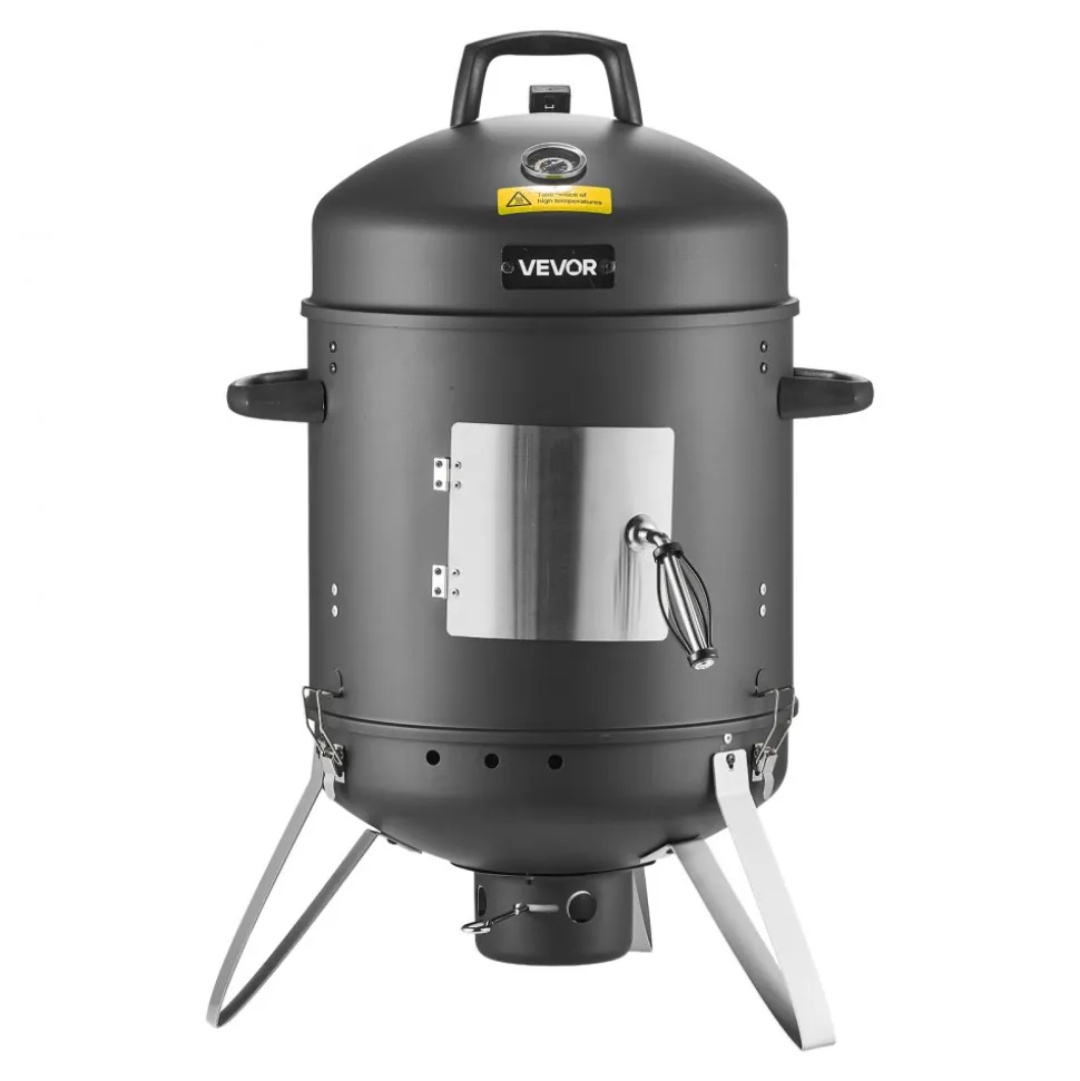 VEVOR Charcoal Smoker, 16" Vertical Charcoal BBQ Grill, Coated Steel Barbecue Smoker with 2 Grilling Grates, Thermometer, Air Vents & Removable Ash Tray, Ideal for Backyard Patio Parties Cooking