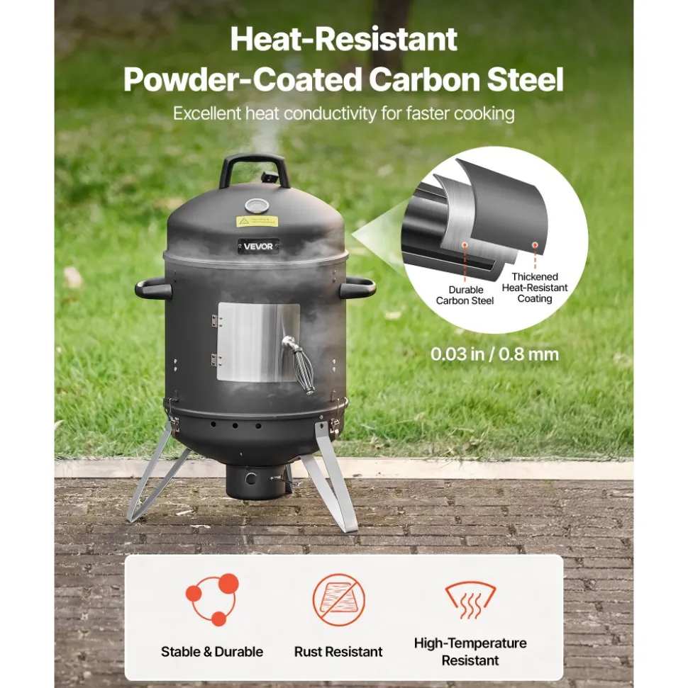 VEVOR Charcoal Smoker, 16" Vertical Charcoal BBQ Grill, Coated Steel Barbecue Smoker with 2 Grilling Grates, Thermometer, Air Vents & Removable Ash Tray, Ideal for Backyard Patio Parties Cooking