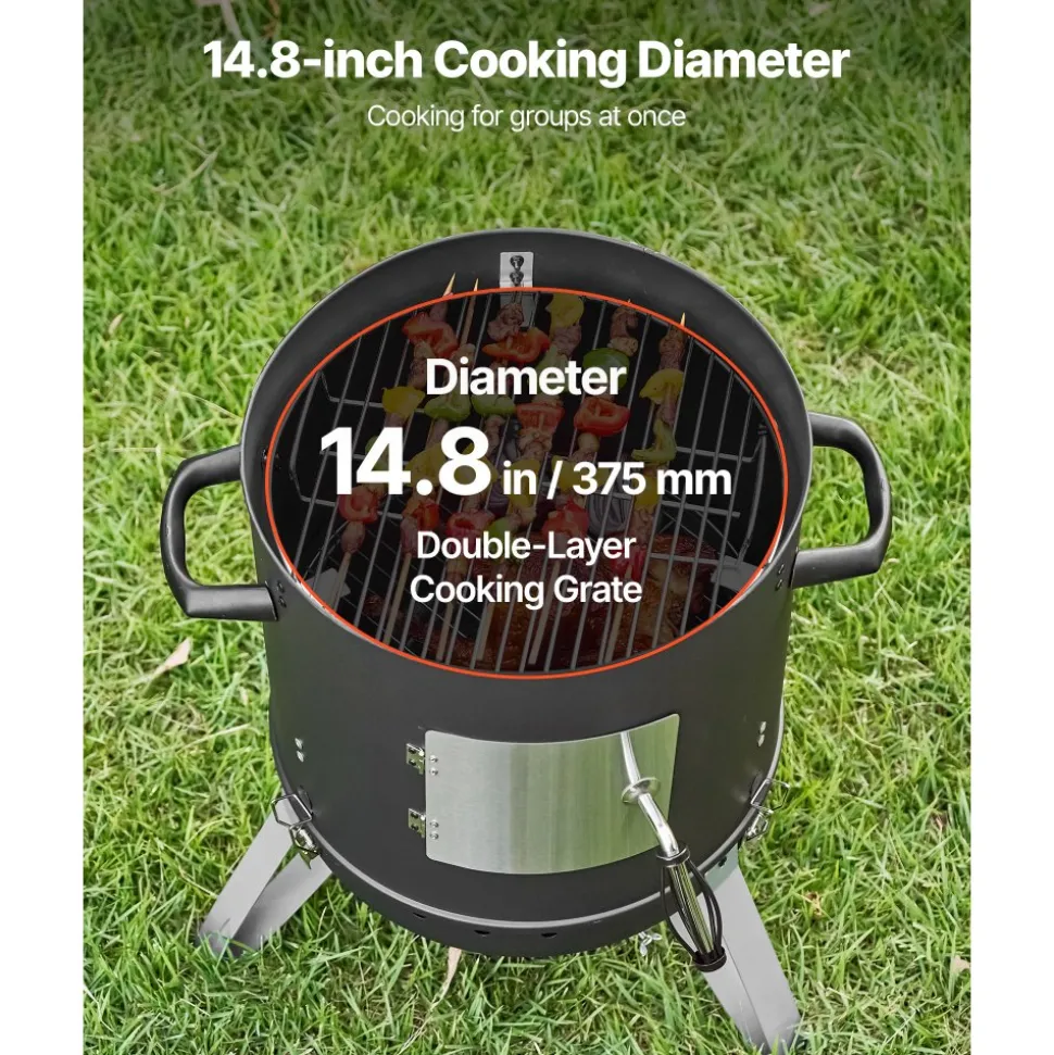 VEVOR Charcoal Smoker, 16" Vertical Charcoal BBQ Grill, Coated Steel Barbecue Smoker with 2 Grilling Grates, Thermometer, Air Vents & Removable Ash Tray, Ideal for Backyard Patio Parties Cooking