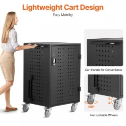 VEVOR Charging Cart, 32 Device Mobile Charging Station, Up to 15.6 in Screen Size, Office and Classroom Mobile Charging Cart, for Chromebook, Tablet and Laptop