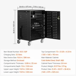 VEVOR Charging Cart, 32 Device Mobile Charging Station, Up to 15.6 in Screen Size, Office and Classroom Mobile Charging Cart, for Chromebook, Tablet and Laptop