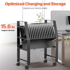 VEVOR Charging Cart, 16 Device Mobile Open Charging Station, Up to 15.6 in Screen Size, Office and Classroom Mobile Charging Cart, for Chromebook, Tablet and Laptop