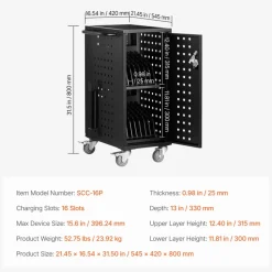VEVOR Charging Cart, 16 Device Mobile Charging Station, Up to 15.6 in Screen Size, Office and Classroom Mobile Charging Cart, for Chromebook, Tablet and Laptop
