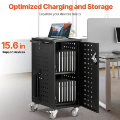 VEVOR Charging Cart, 16 Device Mobile Charging Station, Up to 15.6 in Screen Size, Office and Classroom Mobile Charging Cart, for Chromebook, Tablet and Laptop