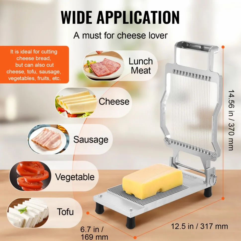 VEVOR Cheese Cutter with Wire, 0.2" Ultra-Thin Cheeser Butter Cutting Blade, Detachable Cheese Slicer Wire, Aluminum Alloy Commercial Cheese Slicer with 316 Stainless Steel Knife Wire, Kitchen Cooking