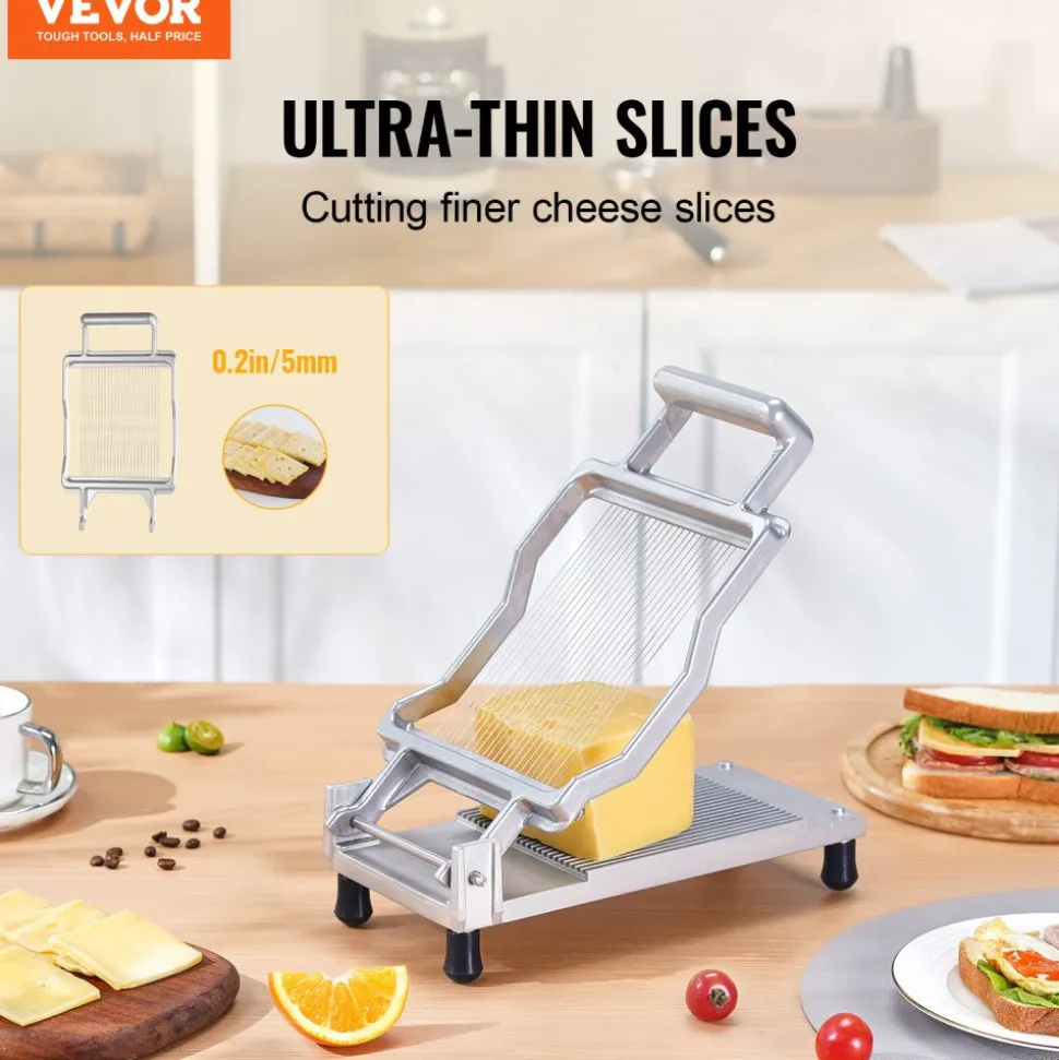VEVOR Cheese Cutter with Wire, 0.2" Ultra-Thin Cheeser Butter Cutting Blade, Detachable Cheese Slicer Wire, Aluminum Alloy Commercial Cheese Slicer with 316 Stainless Steel Knife Wire, Kitchen Cooking