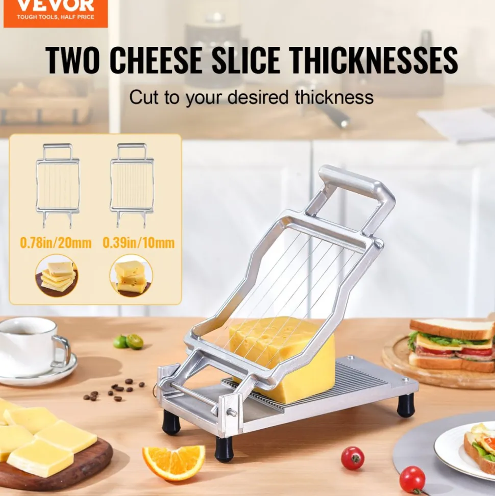 VEVOR Cheese Cutter with Wire, 0.39" & 0.78" Cheeser Butter Cutting Blade, Detachable Cheese Slicer Wire, Aluminum Alloy Commercial Cheese Slicer with 316 Stainless Steel Knife Wire, Kitchen Cooking