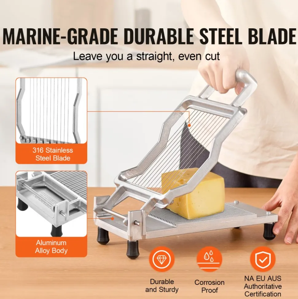 VEVOR Cheese Cutter with Wire, 0.39" & 0.78" Cheeser Butter Cutting Blade, Detachable Cheese Slicer Wire, Aluminum Alloy Commercial Cheese Slicer with 316 Stainless Steel Knife Wire, Kitchen Cooking