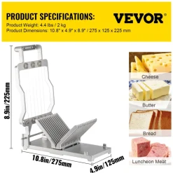 VEVOR Cheese Cutter With Wire 1 cm & 2 cm Cheeser Butter Cutting Blade Replaceable Cheese Slicer Wire, Aluminum Alloy Commercial Cheese Slicer with 304 Stainless Steel Wire Kitchen Cooking Baking Tool
