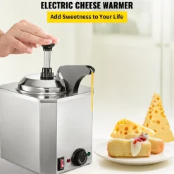 VEVOR Cheese Dispenser with Pump, 2.6 Qt Capacity Cheese Warmer, Stainless Steel Hot Fudge Warmer with Pump 650W Cheese Dispenser, 30-110℃ Temp Adjustable, for Hot Fudge Cheese Caramel