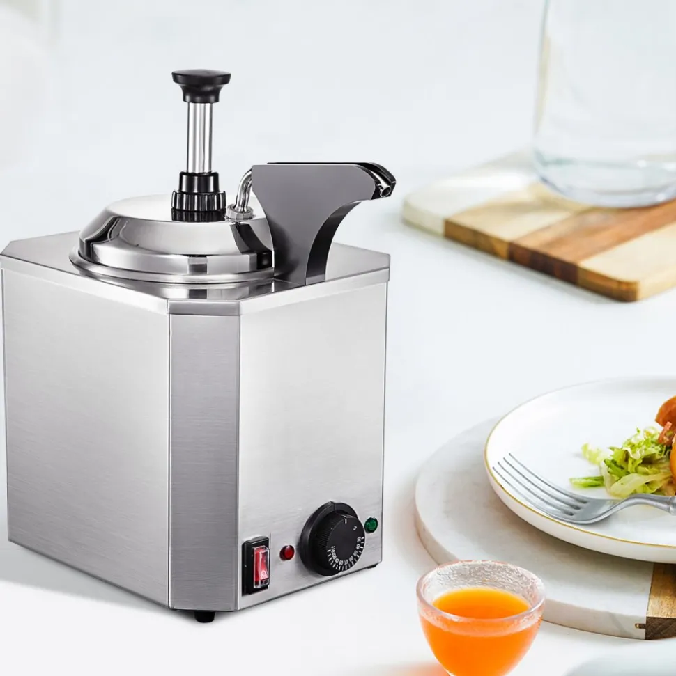 VEVOR Cheese Dispenser with Pump, 2.6 Qt Capacity Cheese Warmer, Stainless Steel Hot Fudge Warmer with Pump 650W Cheese Dispenser, 30-110℃ Temp Adjustable, for Hot Fudge Cheese Caramel