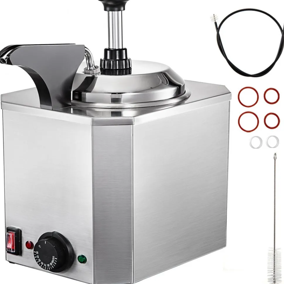 VEVOR Cheese Dispenser with Pump, 2.6 Qt Capacity Cheese Warmer, Stainless Steel Hot Fudge Warmer with Pump 650W Cheese Dispenser, 30-110℃ Temp Adjustable, for Hot Fudge Cheese Caramel