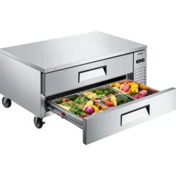 VEVOR Chef Base Refrigerator, 52" W Commercial Chef Bases Worktop Refrigerators, 2-Drawer Under Counter Fridge with 8 Pans Stainless Steel, Heavy-Duty Refrigerated Base, Invisible Door Handle