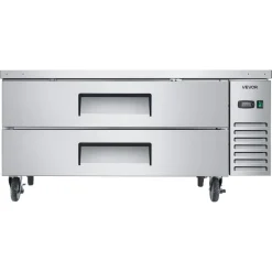 VEVOR Chef Base Refrigerator, 52" W Commercial Chef Bases Worktop Refrigerators, 2-Drawer Under Counter Fridge with 8 Pans Stainless Steel, Heavy-Duty Refrigerated Base, Invisible Door Handle