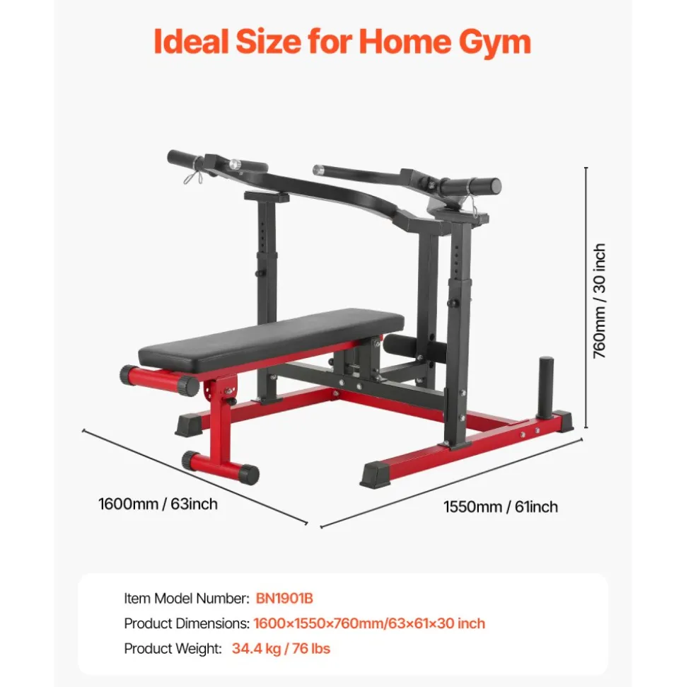 VEVOR Chest Press Machine, 450 LBS Bench Press Set, Adjustable Flat Incline Bench with Independent Converging Arms, Upper Chest Equipment, Fitness Home Gym Equipment for Chest, AB Workouts, Shoulder
