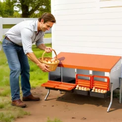 VEVOR Chicken Nesting Boxes, 4 Compartments, with Support Legs, Easy Egg Collection, Galvanized Steel and High-Strength Plastic, Roll Away Nesting Boxes for Chickens and Hens Laying Eggs, Orange