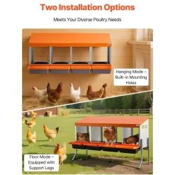 VEVOR Chicken Nesting Boxes, 4 Compartments, with Support Legs, Easy Egg Collection, Galvanized Steel and High-Strength Plastic, Roll Away Nesting Boxes for Chickens and Hens Laying Eggs, Orange