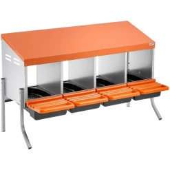 VEVOR Chicken Nesting Boxes, 4 Compartments, with Support Legs, Easy Egg Collection, Galvanized Steel and High-Strength Plastic, Roll Away Nesting Boxes for Chickens and Hens Laying Eggs, Orange