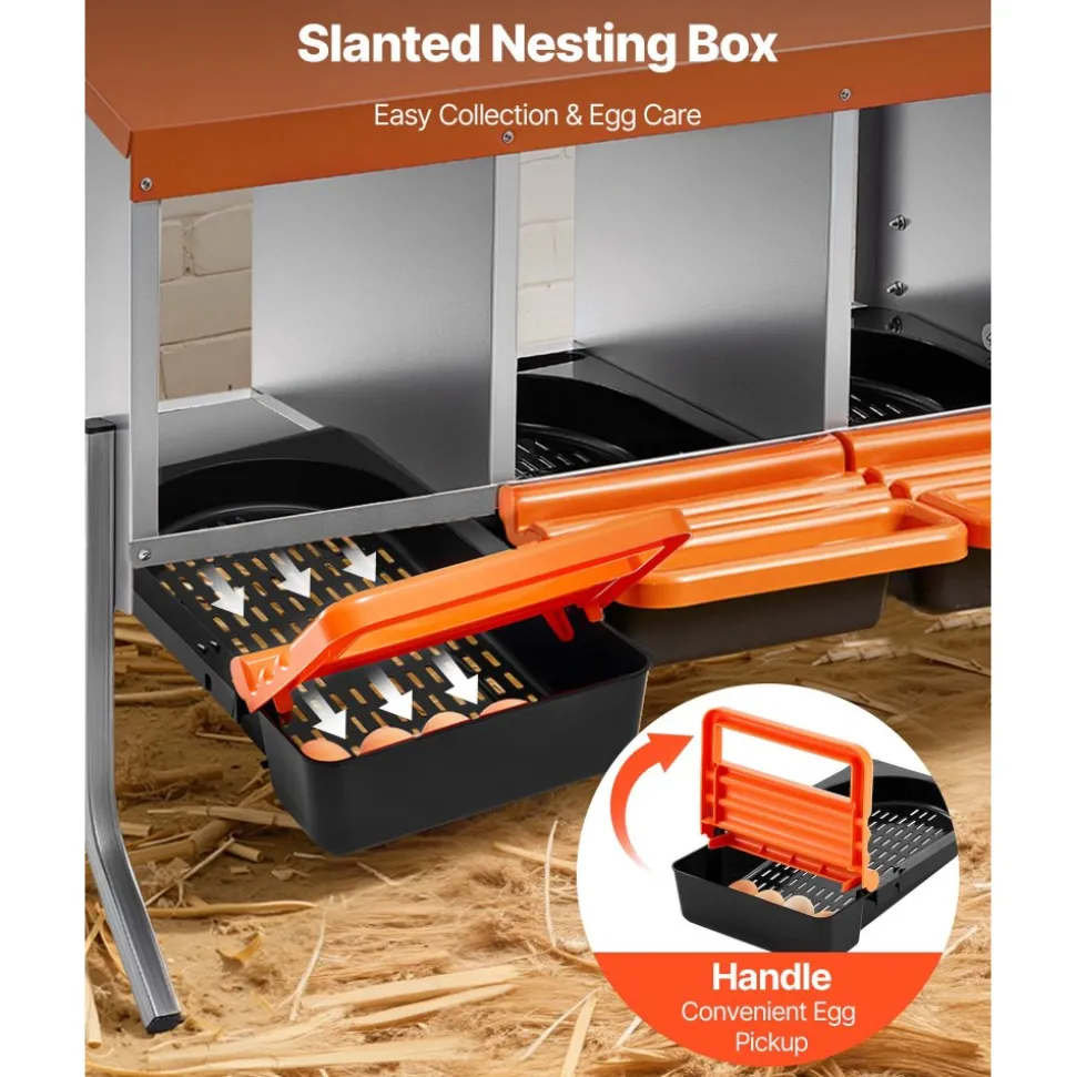 VEVOR Chicken Nesting Boxes, 4 Compartments, with Support Legs, Easy Egg Collection, Galvanized Steel and High-Strength Plastic, Roll Away Nesting Boxes for Chickens and Hens Laying Eggs, Orange