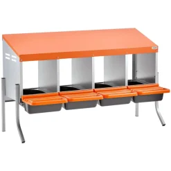 VEVOR Chicken Nesting Boxes, 4 Compartments, with Support Legs, Easy Egg Collection, Galvanized Steel and High-Strength Plastic, Roll Away Nesting Boxes for Chickens and Hens Laying Eggs, Orange