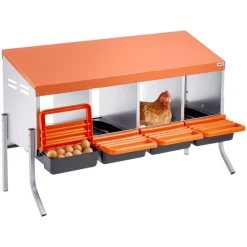 VEVOR Chicken Nesting Boxes, 4 Compartments, with Support Legs, Easy Egg Collection, Galvanized Steel and High-Strength Plastic, Roll Away Nesting Boxes for Chickens and Hens Laying Eggs, Orange