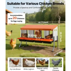 VEVOR Chicken Nesting Boxes, 4 Compartments, with Support Legs, Easy Egg Collection, Galvanized Steel and High-Strength Plastic, Roll Away Nesting Boxes for Chickens and Hens Laying Eggs, Orange