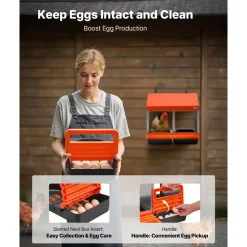 VEVOR Chicken Nesting Boxes, 2 Compartments, Easy Egg Collection, Wall Mount, Easy to Assemble, Galvanized Steel and High-Strength Plastic, Roll Away Nesting Boxes for Chickens Laying Eggs, Orange