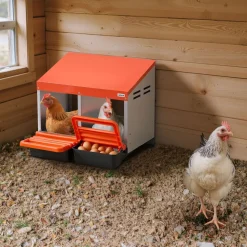 VEVOR Chicken Nesting Boxes, 2 Compartments, Easy Egg Collection, Wall Mount, Easy to Assemble, Galvanized Steel and High-Strength Plastic, Roll Away Nesting Boxes for Chickens Laying Eggs, Orange