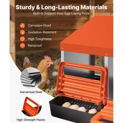 VEVOR Chicken Nesting Boxes, 2 Compartments, Easy Egg Collection, Wall Mount, Easy to Assemble, Galvanized Steel and High-Strength Plastic, Roll Away Nesting Boxes for Chickens Laying Eggs, Orange