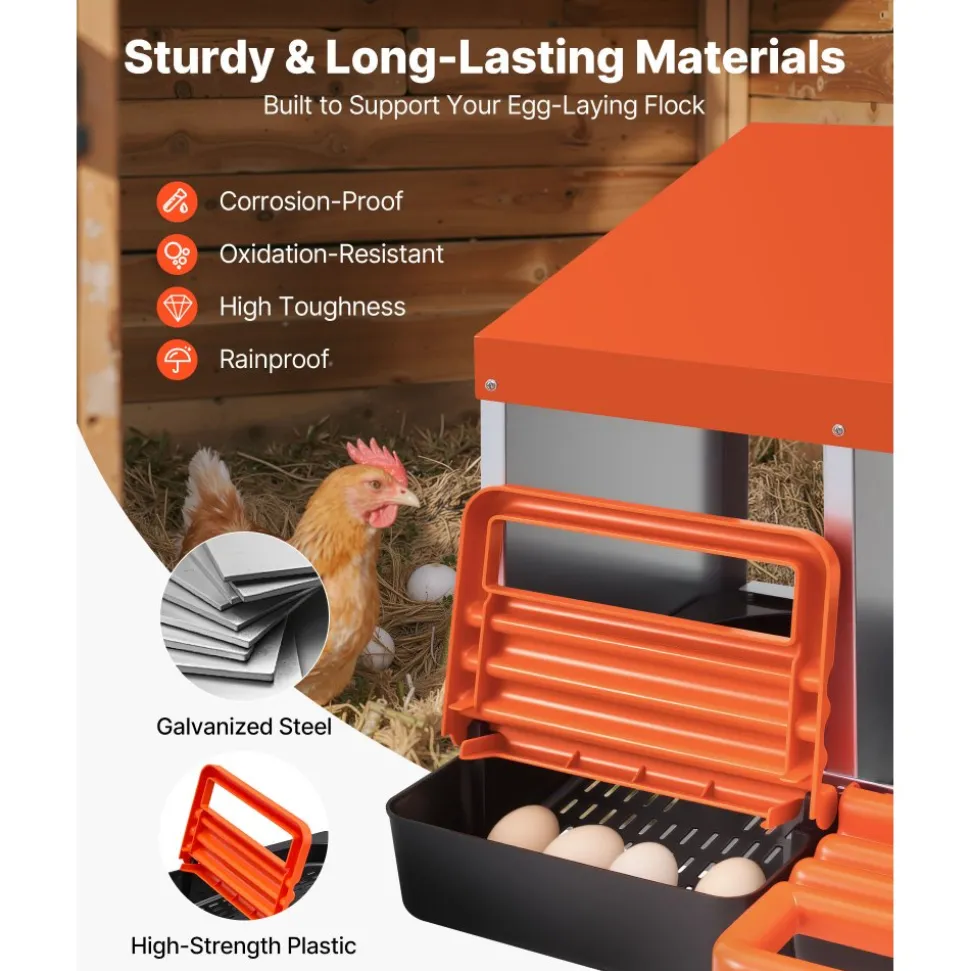 VEVOR Chicken Nesting Boxes, 2 Compartments, Easy Egg Collection, Wall Mount, Easy to Assemble, Galvanized Steel and High-Strength Plastic, Roll Away Nesting Boxes for Chickens Laying Eggs, Orange