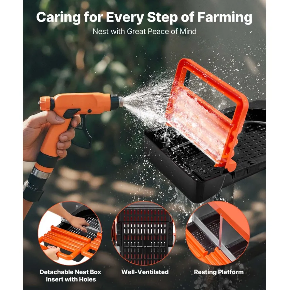 VEVOR Chicken Nesting Boxes, 2 Compartments, Easy Egg Collection, Wall Mount, Easy to Assemble, Galvanized Steel and High-Strength Plastic, Roll Away Nesting Boxes for Chickens Laying Eggs, Orange