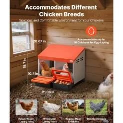 VEVOR Chicken Nesting Boxes, 2 Compartments, Easy Egg Collection, Wall Mount, Easy to Assemble, Galvanized Steel and High-Strength Plastic, Roll Away Nesting Boxes for Chickens Laying Eggs, Orange