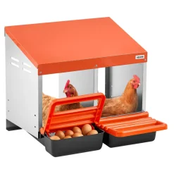 VEVOR Chicken Nesting Boxes, 2 Compartments, Easy Egg Collection, Wall Mount, Easy to Assemble, Galvanized Steel and High-Strength Plastic, Roll Away Nesting Boxes for Chickens Laying Eggs, Orange