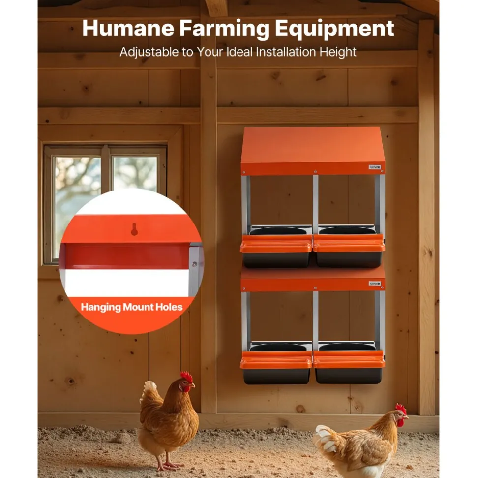 VEVOR Chicken Nesting Boxes, 2 Compartments, Easy Egg Collection, Wall Mount, Easy to Assemble, Galvanized Steel and High-Strength Plastic, Roll Away Nesting Boxes for Chickens Laying Eggs, Orange