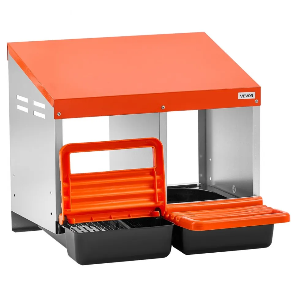 VEVOR Chicken Nesting Boxes, 2 Compartments, Easy Egg Collection, Wall Mount, Easy to Assemble, Galvanized Steel and High-Strength Plastic, Roll Away Nesting Boxes for Chickens Laying Eggs, Orange