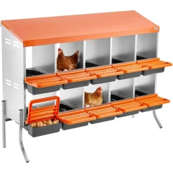 VEVOR Chicken Nesting Boxes, 10 Compartments, with Support Legs, Easy Egg Collection, Galvanized Steel and High-Strength Plastic, Roll Away Nesting Boxes for Chickens and Hens Laying Eggs, Orange